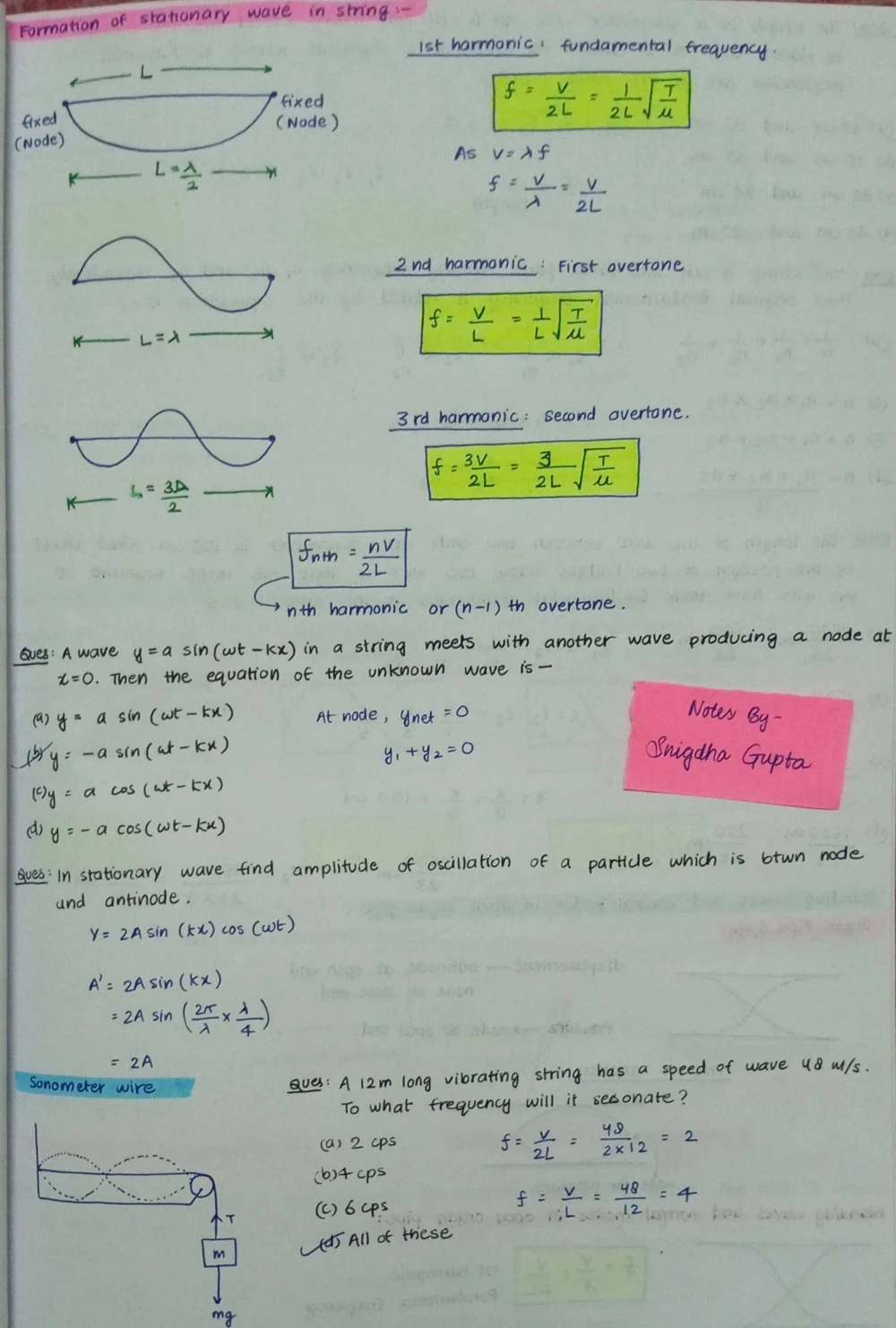 Wave Motion Handwritten Notes Class 11