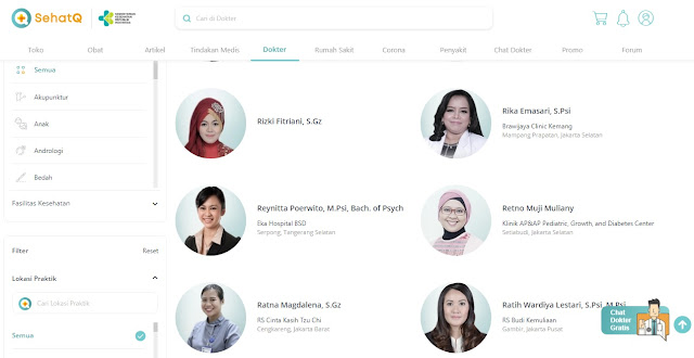 Tampilan direktori dokter dalam SehatQ.com. (dok)