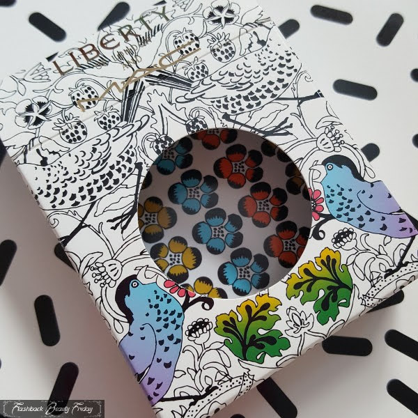 MAC Liberty Of London, limited edition Blush box in floral bird print with pansy pattern peeking through inside