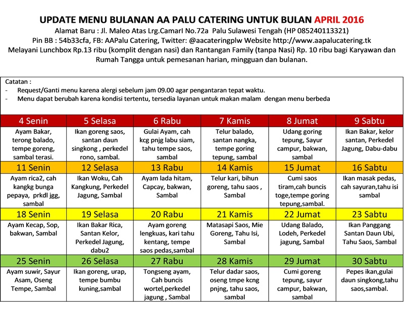 Menu bulan April 2016 ~ AA Palu Catering  Catering Murah 