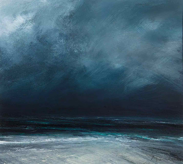 a Ruth Brownlee painting of a dark stormy beach