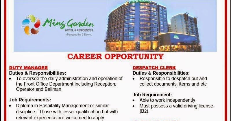 Job Vacancy Vacancy As A Hotelier Sabah