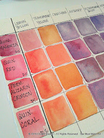 Watercolor mixing chart for cherry blossoms artworks.