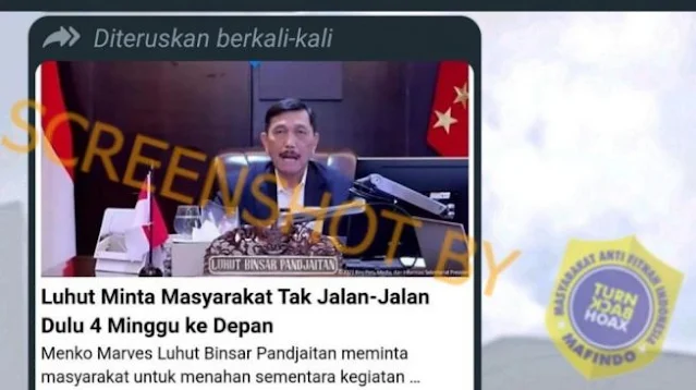 Menteri Luhut Dikabarkan Minta Warga dan Lansia Tak Keluar Rumah Sebulan ke Depan, Begini Faktanya