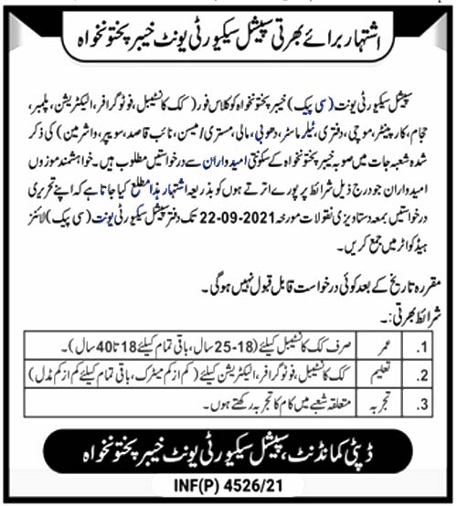 Special Security Services KPK  Latest Jobs 2021 | SSU CPEC Employment