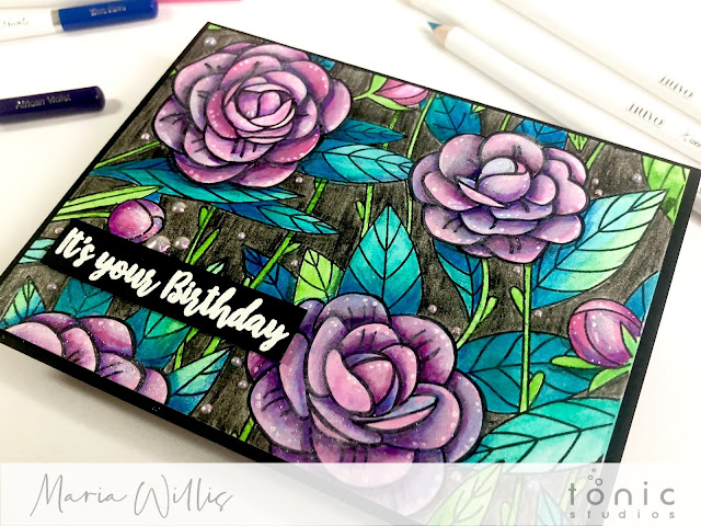 #maria willis, #cardbomb, #tonicstudios, #tonicstudiosusa, #tonicstudiosgardenparty, #nuvo, #cards, #cardmaking, #handmade, #handmadecards, #stamp, #ink, #paper, #papercraft, #craft, #create, #color, #pencils