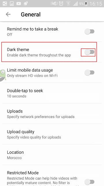 تفعيل الوضع المظام Dark Mode في تطبيق اليوتيب هواتف الأندرويد