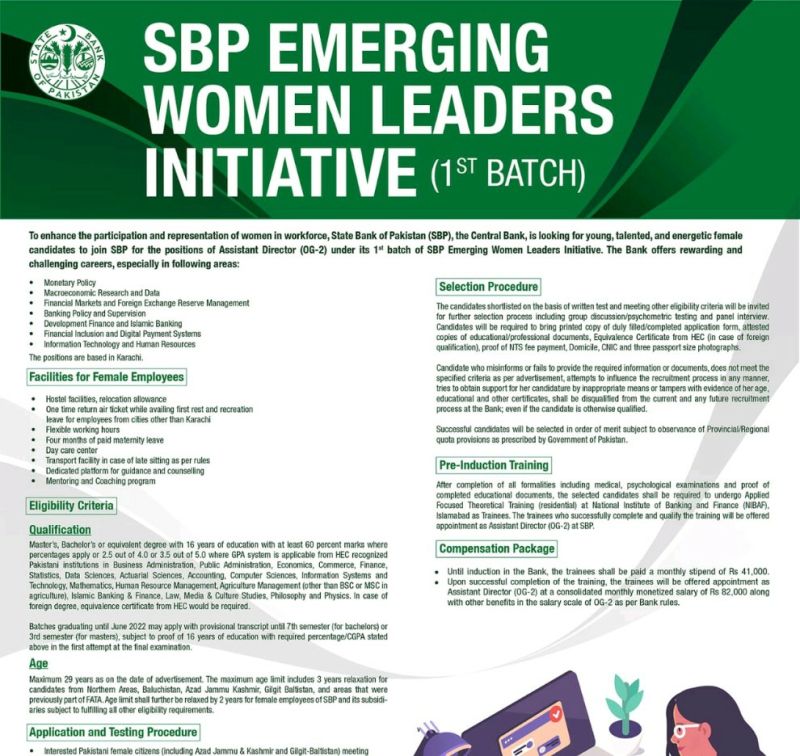 State Bank of Pakistan SBP Emerging Women Leaders Initiatives