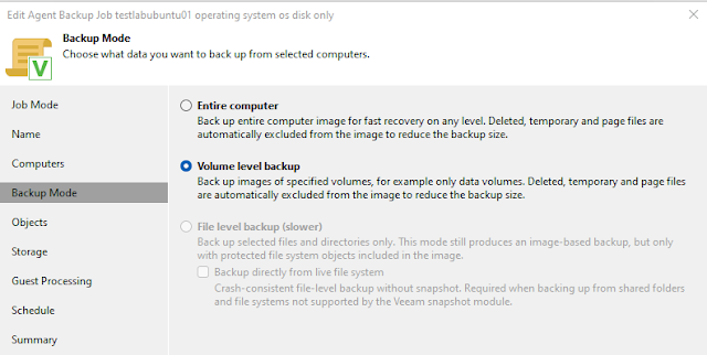 Veeam B&R console backup job settings (backup mode)