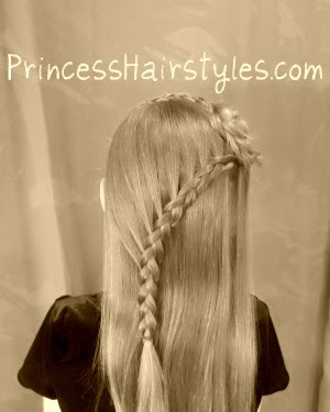 Winding lace braid hairstyle with rosette accent