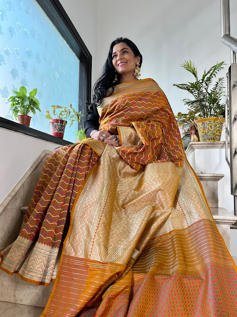 Rust silk tanchoi saree