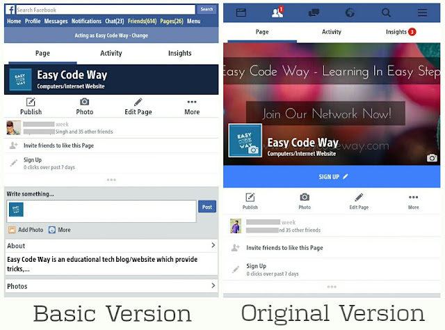 Compare basic and original site versions