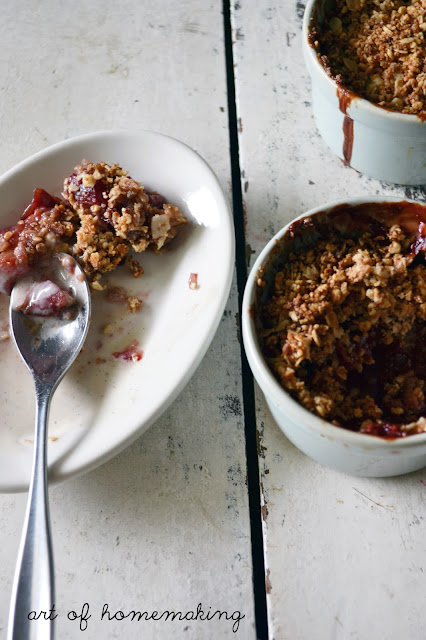 Plum Crumble with Vanilla Coconut 'Cream" (Dairy, Refined Sugar and Flour Free)