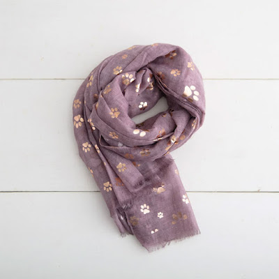 Dusky pink scarf with rose gold metallic paw print design