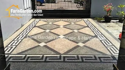 Contoh Model Desain Lantai Carport Garasi Batu Alam Koral Sikat