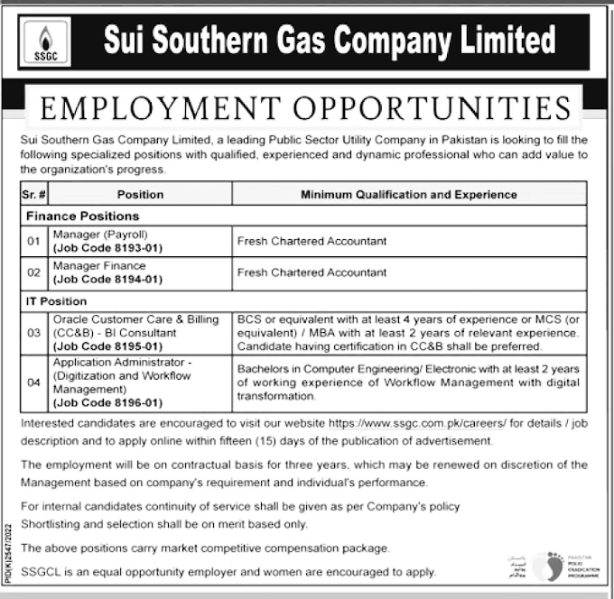 Sui Southern Gas Company SSGC March 2023 Jobs - Application Form