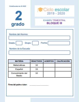 Examen Trimestral Segundo grado Bloque III  2019-2020