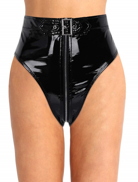  Amazon.com- ranrann Women's High Waisted Booty Shorts Belted Bottoms Wetlook PVC Leather Zipper Briefs Rave Dance Costumes