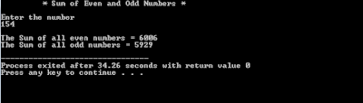 Write  a program that inputs a positive number.It then display the sum of all odd numbers and then sum of all even numbers from 1 to the number entered by the user.