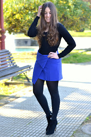 outfits blue klein skirt