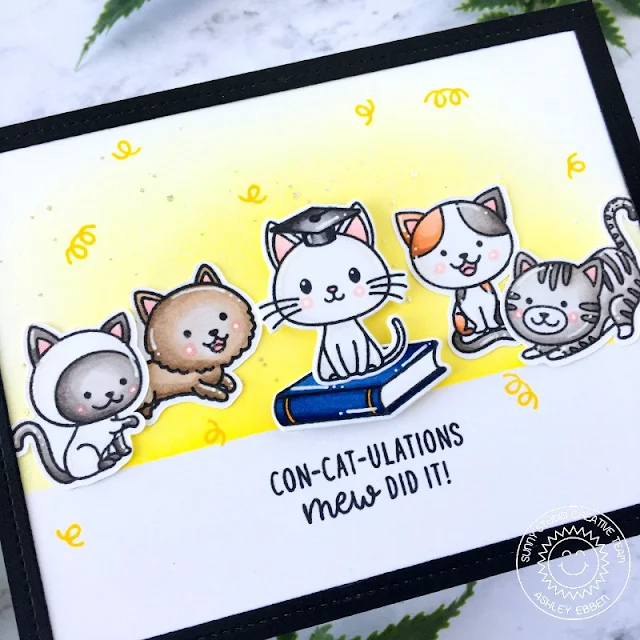 Sunny Studio Stamps: Grad Cat Frilly Frame Dies Purrfect Birthday Cat Themed Congratulations Card by Ashley Ebben