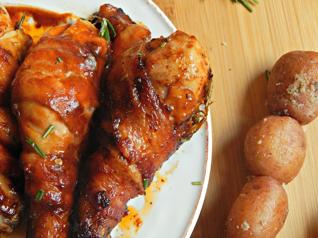 Bacon Wrapped Hickory Smoked BBQ Chicken Legs with Thyme #LegedaryTailgate #ad