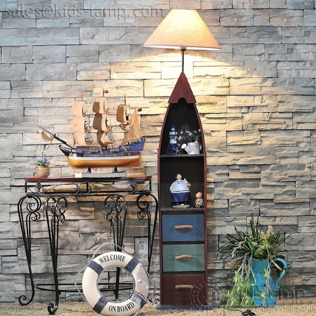  Kids bedroom wooden boat and lighthouse beach style floor lamps