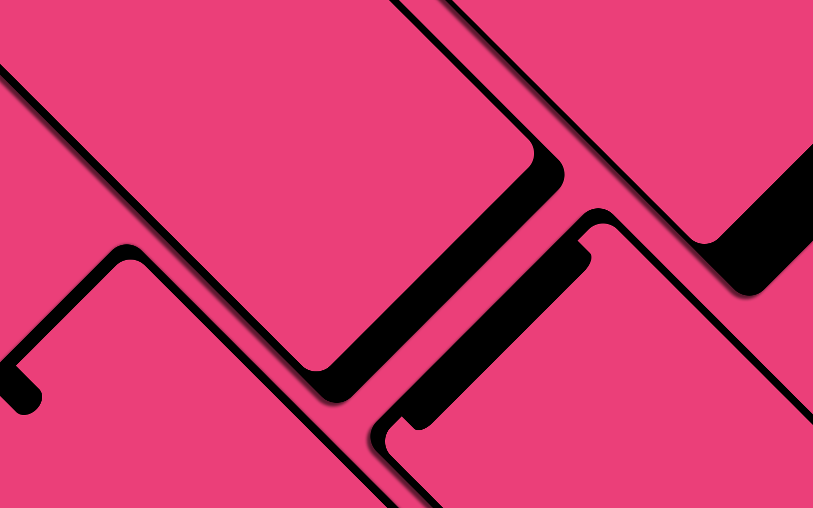 A wallpaper with a pink background and flat illustrations of bezel-less smartphones.