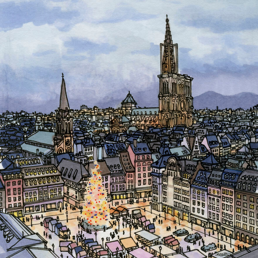 13 Artistic Illustrations Of Famous Places Around The World - Strasbourg, France