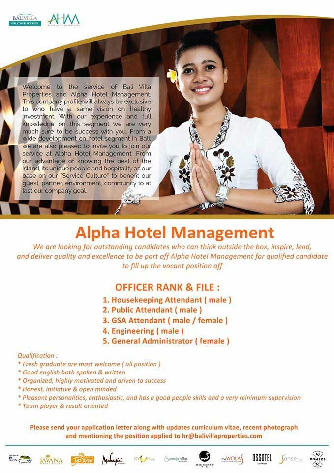 Alpha Hotel Management Need Various Positions - HHRMA 