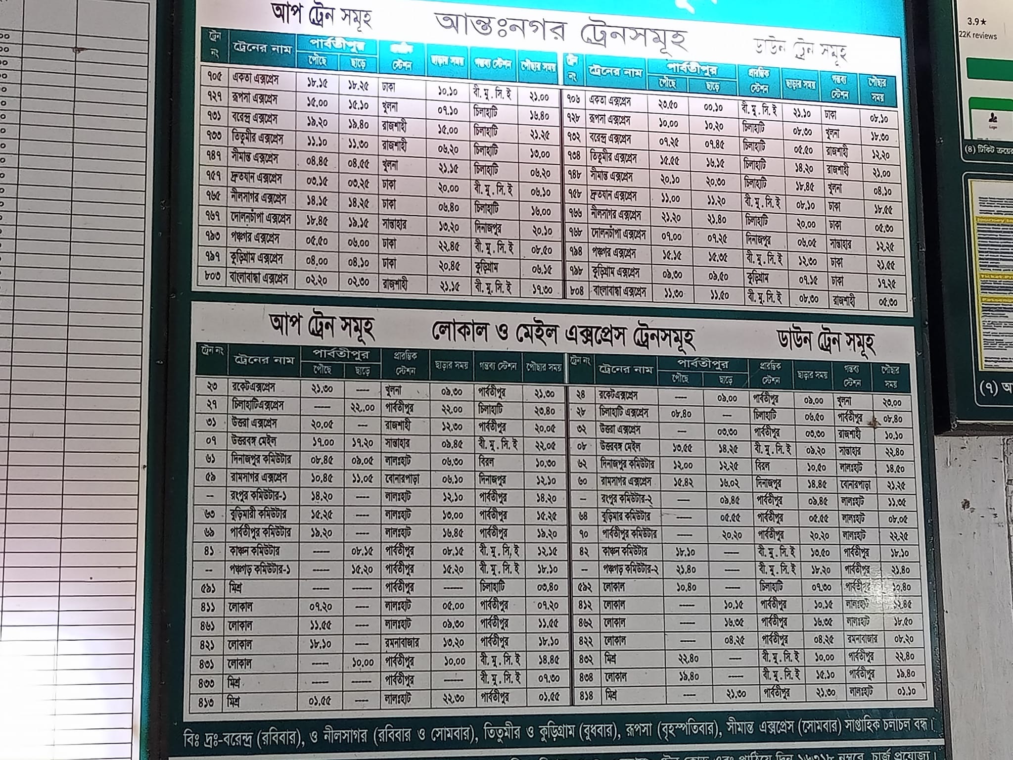 রংপুর ট্রেনের সময়সূচী Rangpur Train Schedule Bd বাংলাদেশ রেলওয়ে time table 2