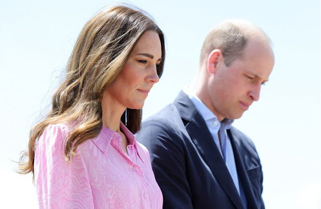 Kate Middleton wore a new pink marble-zebra pattern pleated shirtdress by Rixo. Nadia Irena Maya gold earrings
