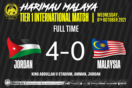 Harimau Malaya di baham Jordan dengan 4 gol tanpa balas !