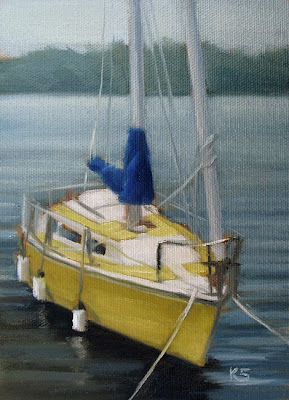 Yellow Sailboat Oil Painting by Kerri Settle