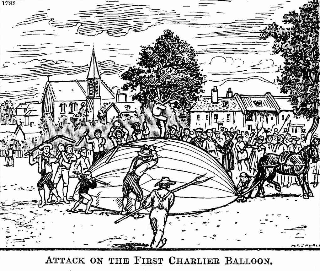 Attack on the first Charlier Balloon 1783, an illustration