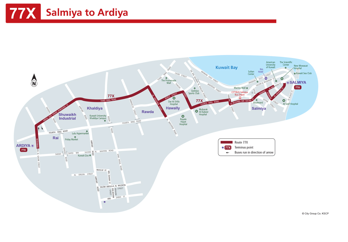 Kuwait Bus Route 77X-Route-Map from Salmiya to Ardiya