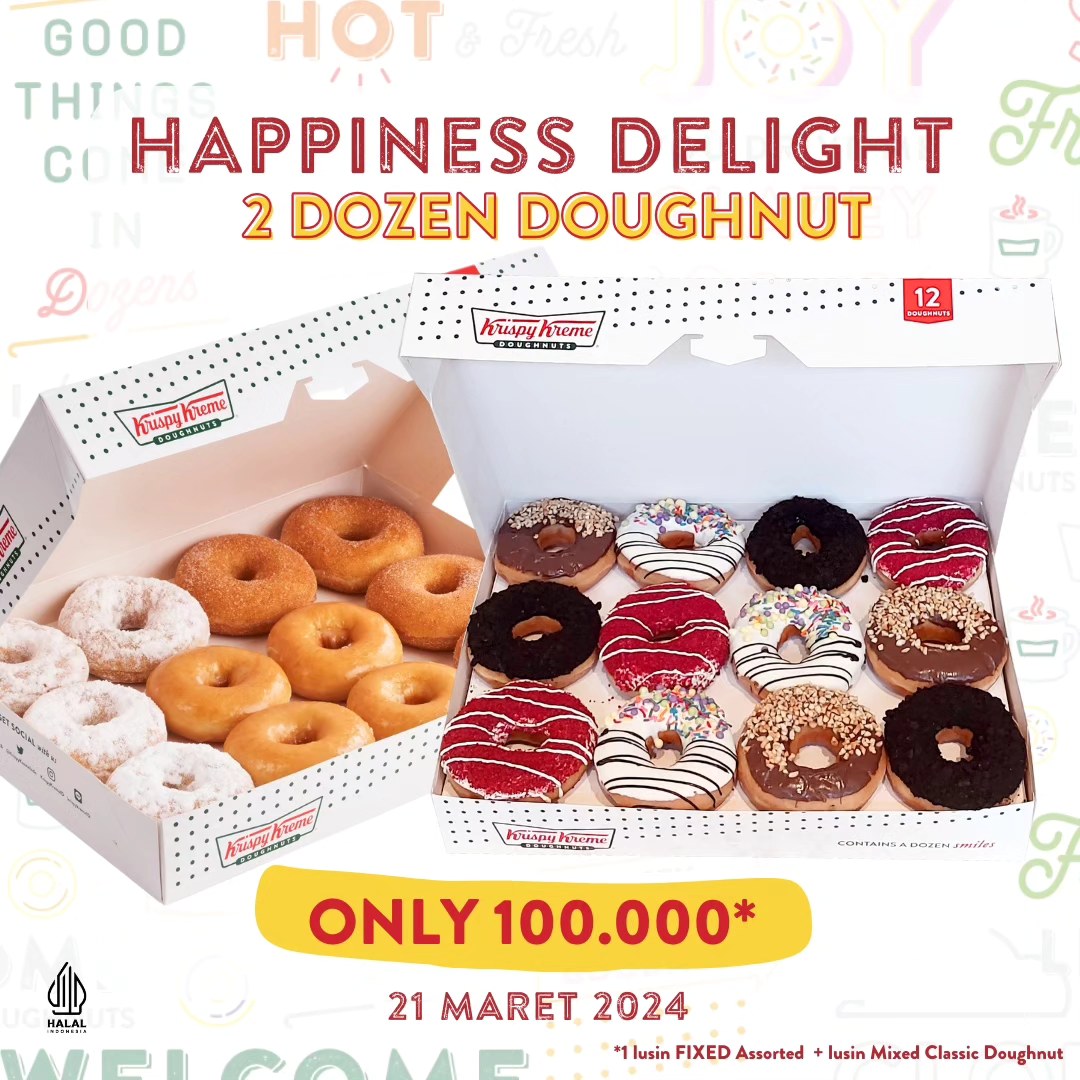 Promo KRISPY KREME 2 Lusin Donut Rp100.000 Periode 21 Maret 2024