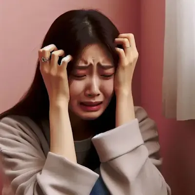방안에서 공황장애로 울고 있는 여성