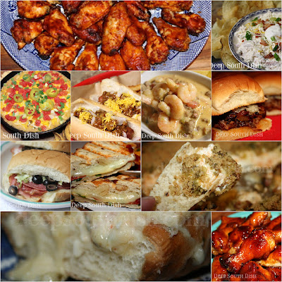 Social Media Roundup FOOTBALL FOOD 3: Pepperoni Pizza Grilled Cheese, Seafood Appetizer Bread with Crab and Shrimp, Louisiana Hot Wings, Cheesy Hot Black-eyed Pea Dip, Mini Italian Sandwiches, Spicy Barbecued Wings, Slow Cooker Picante Roast Sliders, Awesome Jalapeno Popper Dip, Shrimp Rotel Dip, Beer Braised Hot Dogs, Cane Syrup Glazed Wings and Loaded Baked Potato Chip Dip.