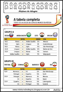 Atividade copa mundial 2018 tabela jogos