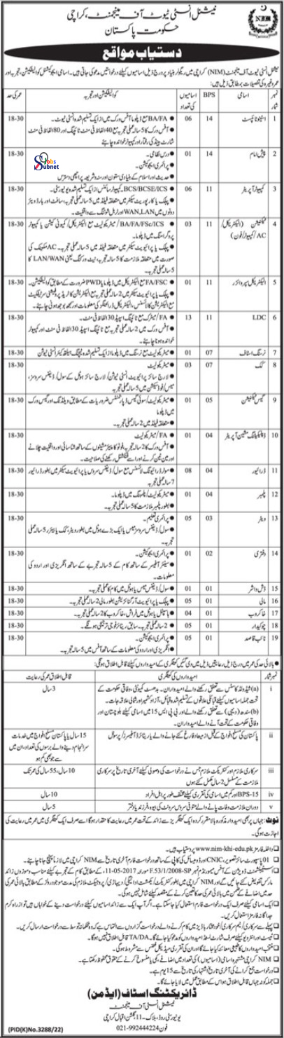 National Institute Of Management Karachi Jobs 2023