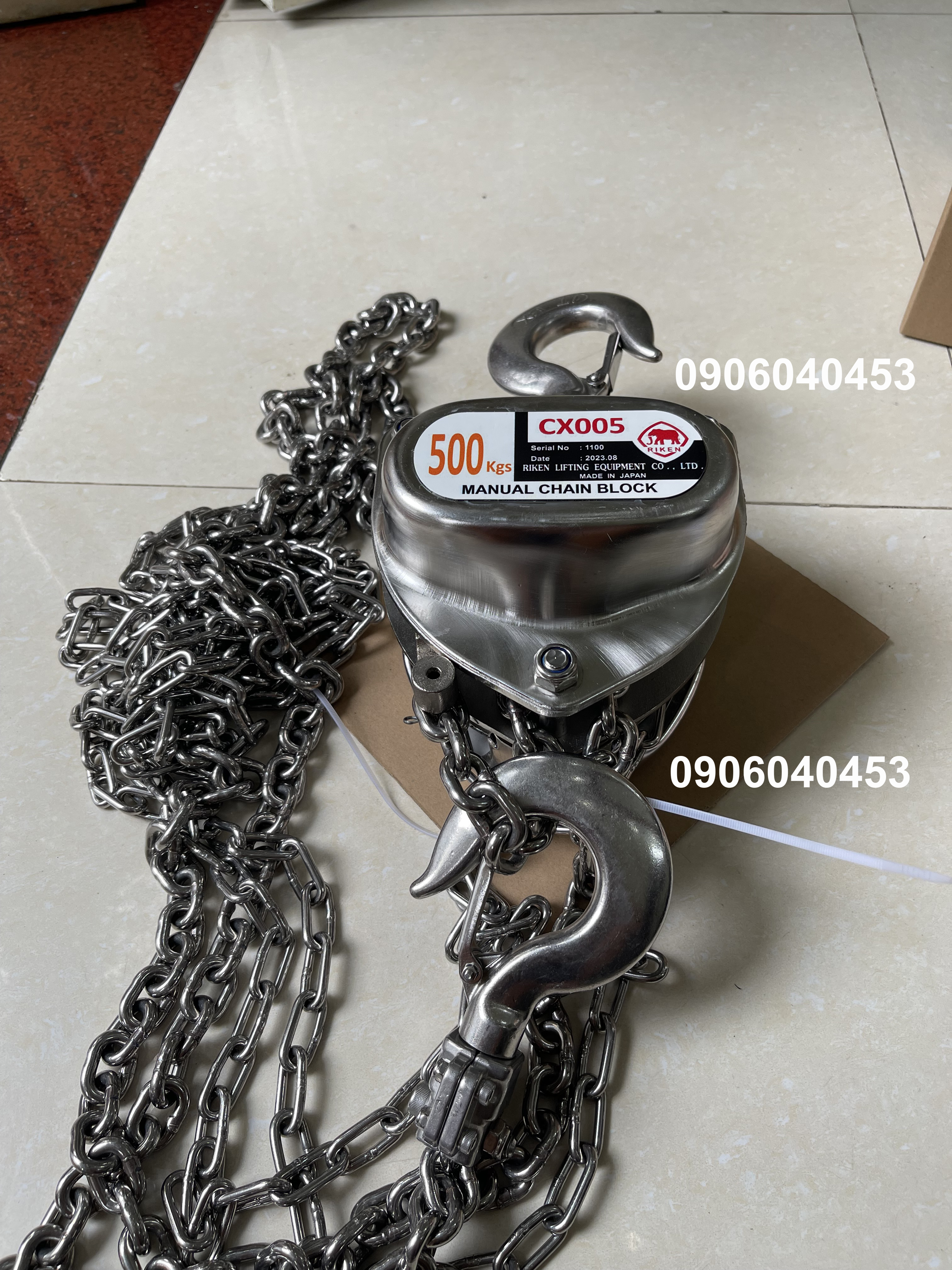 Pa lăng kéo tay inox 304 Riken 500kg CX005/ 500kgs stainless steel chain hoist CX005