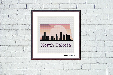 North Dakota state map skyline silhouette cross stitch - Tango Stitch