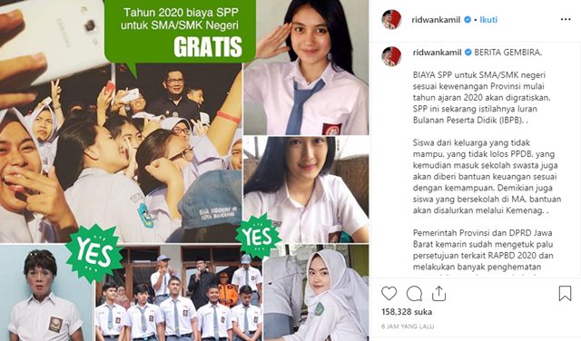 Gratis SPP SMA di Jabar - IGridwankamil