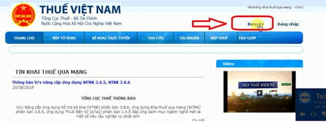 Đăng ký tài khoản kê khai qua mạng trên trang tổng cục thuế