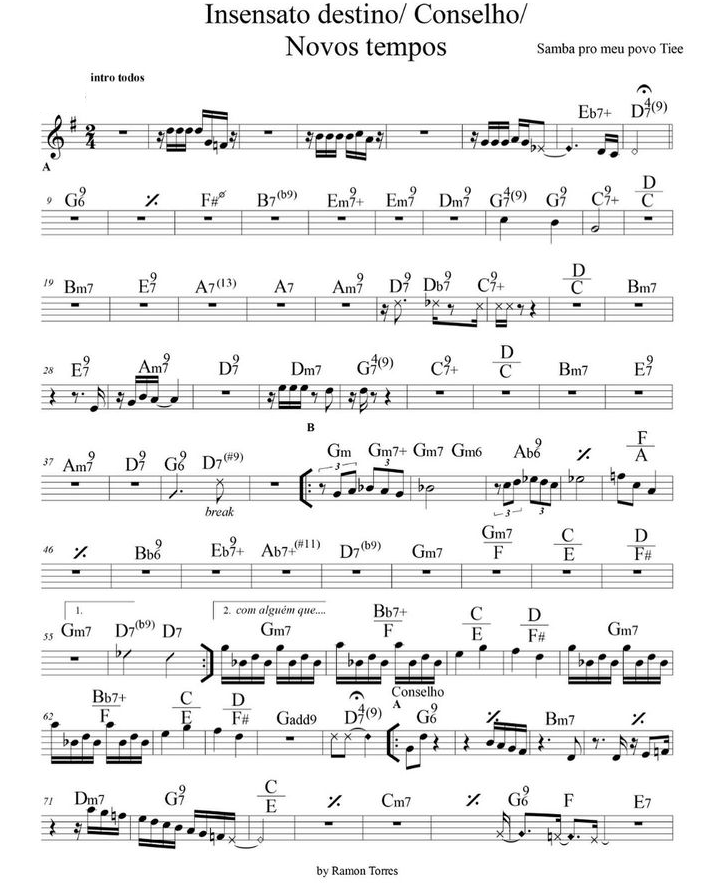 Partitura - Tiee - Insensato destino - Conselho - Novos tempos
