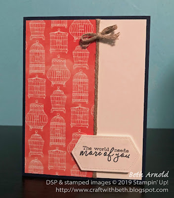 Craft with Beth: Stampin' Up! Free as a Bird stamp set card thank you Stitched Nesting Labels Dies Bird Ballad DSP Designer Series Paper Braided Linen Trim