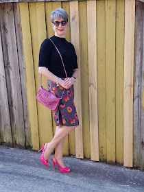 Pencil floral skirt-black top-Ted Baker hot pink patents shoes