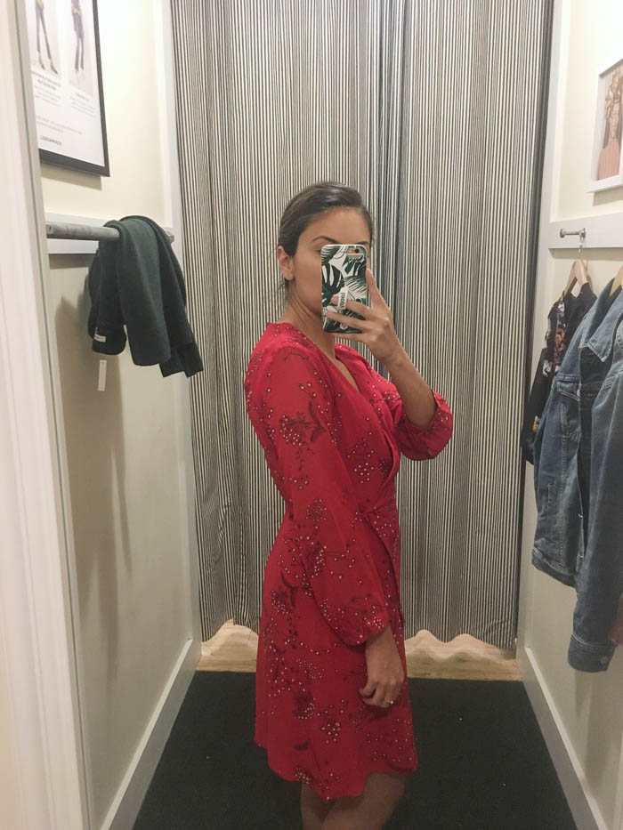 red wrap dress