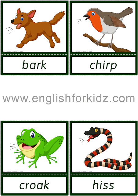 Animal sounds flashcards for ESL students